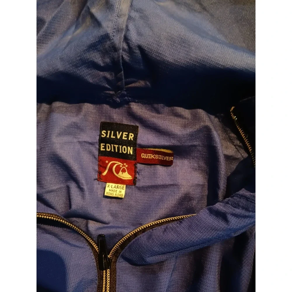 Quiksilver Silver Edition Hooded Windbreaker Jacket Blue XL Vintage Hong‎ Kong